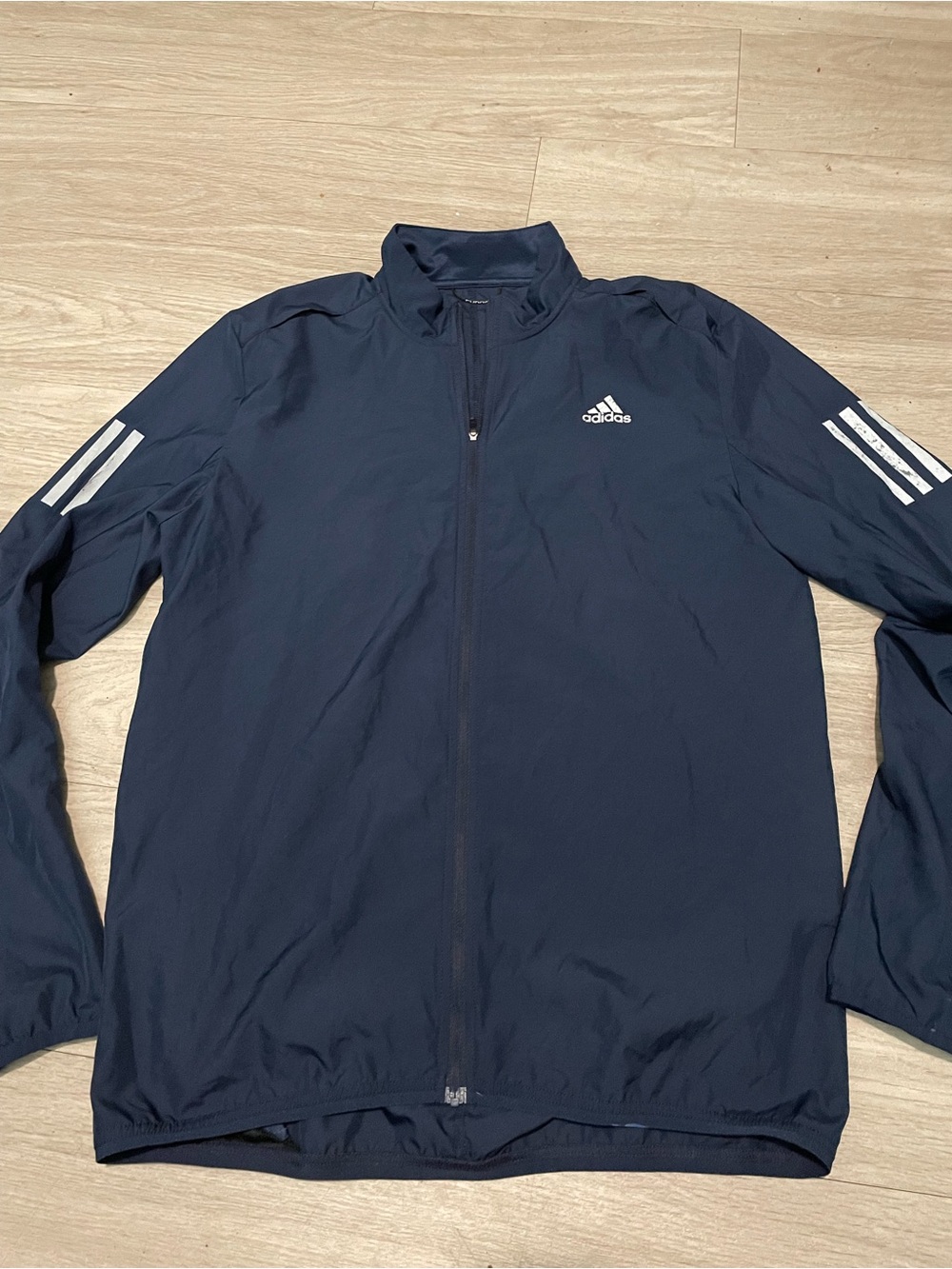 adidas Men’s Navy Windbreaker Jacket with White Stripes